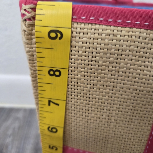 Vintage Ralph Ralph Lauren Straw Medium Tote Bag Pink Accents Lined Classic - Picture 9 of 10